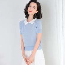 Load image into Gallery viewer, Sweater female bright silk short-sleeved T-shirt knit polo shirt
