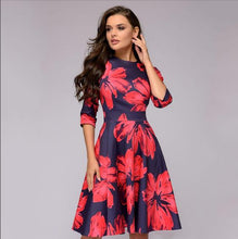 Load image into Gallery viewer, A-line dress party retro small floral three-quarter sleeve round neck
