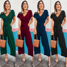 Load image into Gallery viewer, Short-sleeved V-neck jumpsuit temperament casual wear
