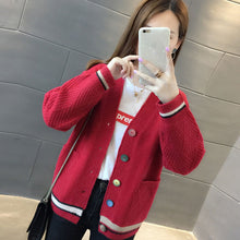 Load image into Gallery viewer, Sweater women&#39;s jacket V lead big button student knit cardigan
