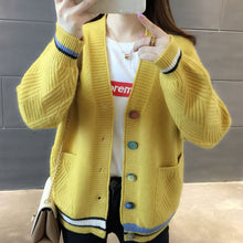 Load image into Gallery viewer, Sweater women&#39;s jacket V lead big button student knit cardigan
