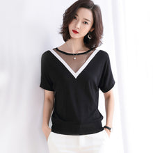 Load image into Gallery viewer, Ice silk short sleeves of the loose hollow sweater T-shirt
