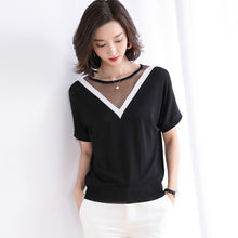Load image into Gallery viewer, Ice silk short sleeves of the loose hollow sweater T-shirt
