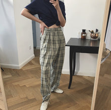 Load image into Gallery viewer, Hipster high waist grid trousers loose thin thin section pants trousers
