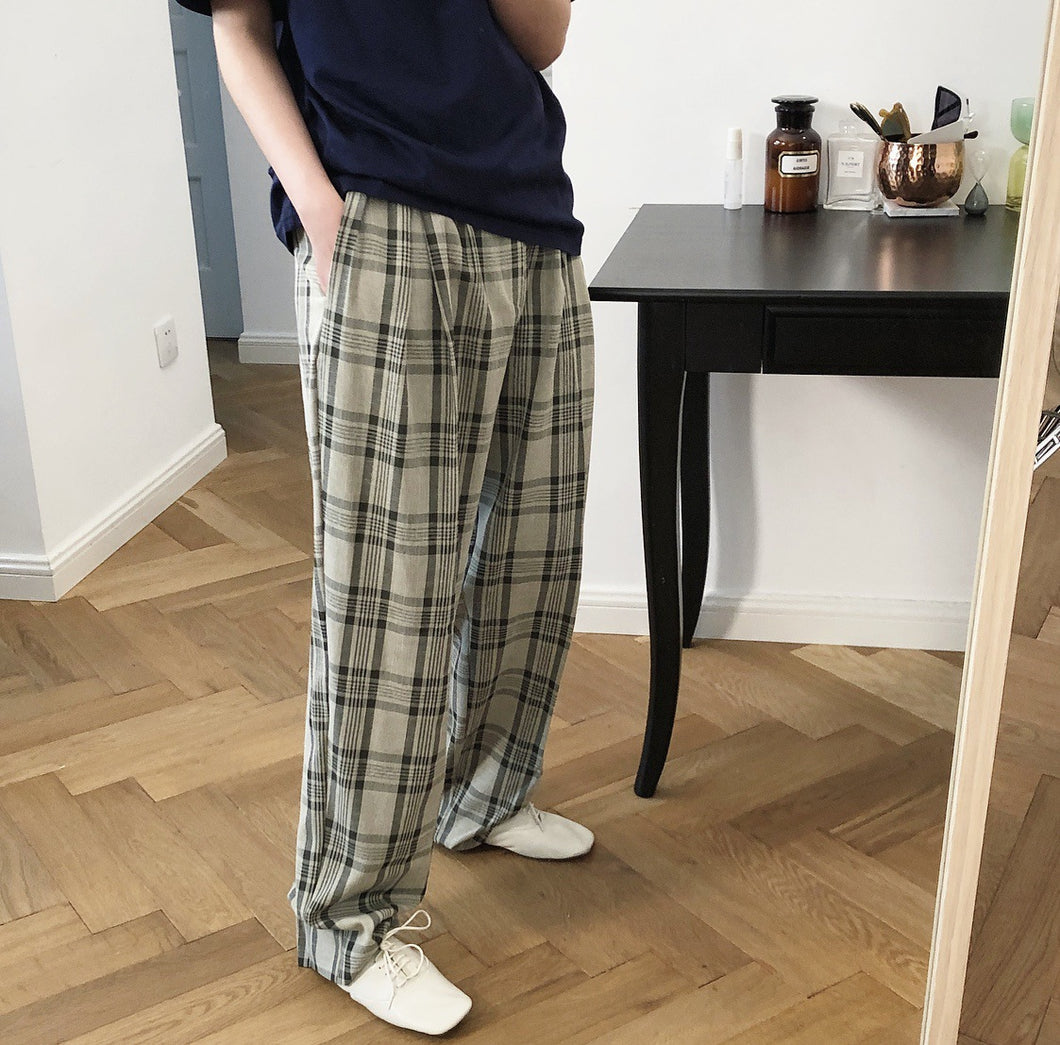Hipster high waist grid trousers loose thin thin section pants trousers