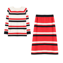 Load image into Gallery viewer, Set of dress spring new small wind striped sweater two-piece set
