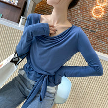 Load image into Gallery viewer, DoggyQin with a solid color long sleeve T-shirt female 2021 spring, summer, Most laces casual jacket female bottoming shirt
