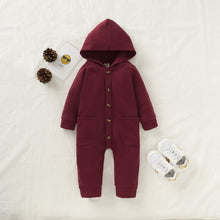 Load image into Gallery viewer, Solid color hooded single-breasted baby hooded romper
