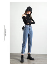 Load image into Gallery viewer, Jeans loose harem pants high waist radish chic pants straight retro old

