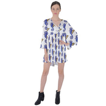 Load image into Gallery viewer, Boho Mini Dress Seahorse Fashion V-Neck Flare Sleeve Mini Dress
