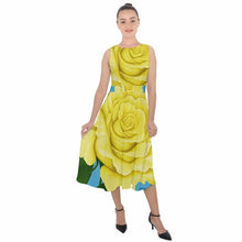 Load image into Gallery viewer, Yellow Aqua Rose Midi Tie-Back Chiffon Dress
