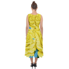 Load image into Gallery viewer, Yellow Aqua Rose Midi Tie-Back Chiffon Dress
