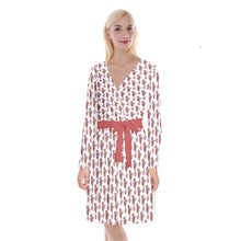 Load image into Gallery viewer, Red Seahorse Patter Long Sleeve Velvet Front Wrap Dress
