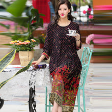 Load image into Gallery viewer, New retro print loose thin large size silk long dress
