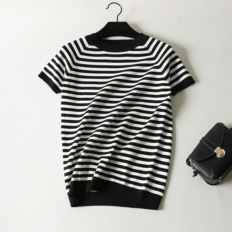 Striped short-sleeved shirt loose of the student T-shirt summer