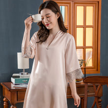 Load image into Gallery viewer, V-collar flower side silk night sleeping skirt home service one generation
