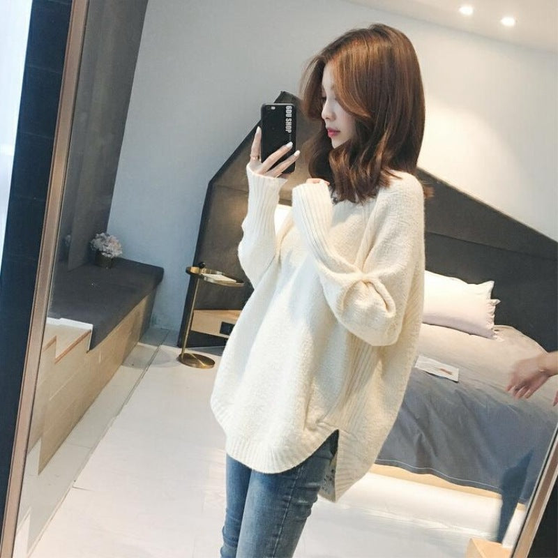 Sweater loose bottom fashion long section tops