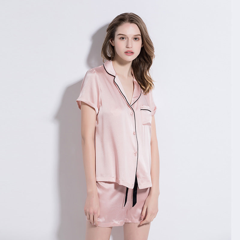 Two-piece short-sleeved shorts split loose silk home service suit