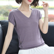 Load image into Gallery viewer, Summer sweater V-neck t-shirt on clothing body
