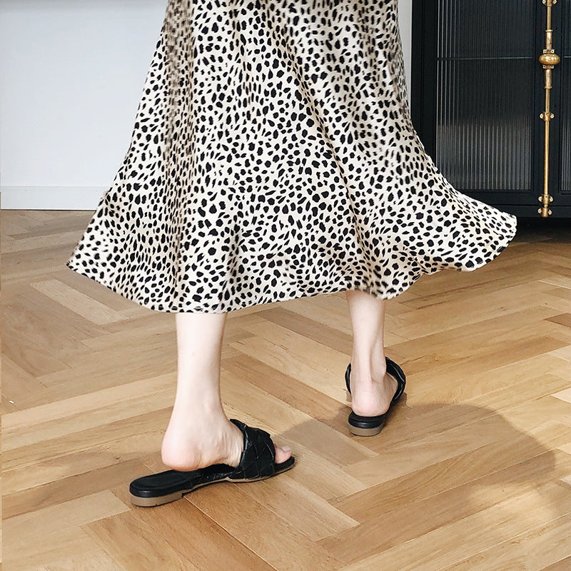 Lu Xi light ripe satin leopard skirt female new high waist net