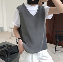 Load image into Gallery viewer, Summer new simple hipster V-collected pleated sleeveless T-shirt loose
