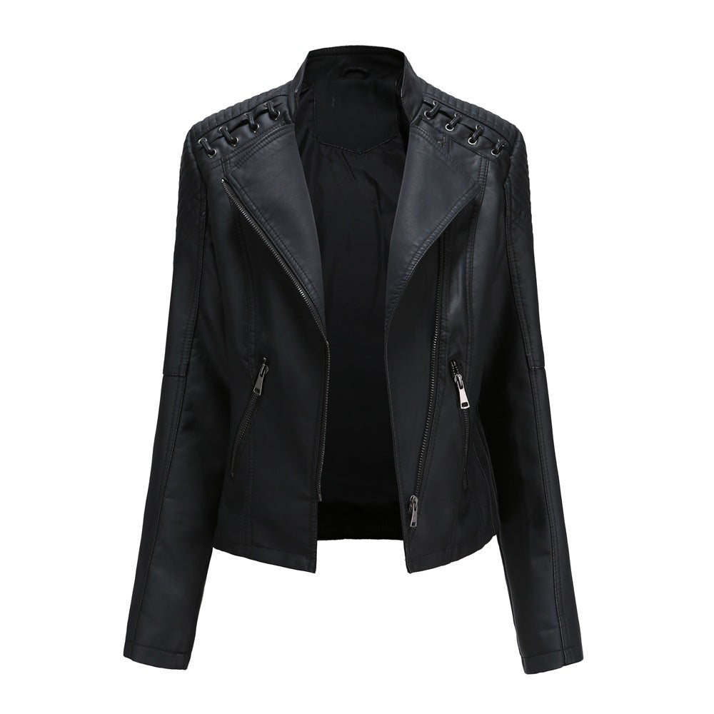 Jacket women's short jacket slim thin leather jacket motorcycle clothing