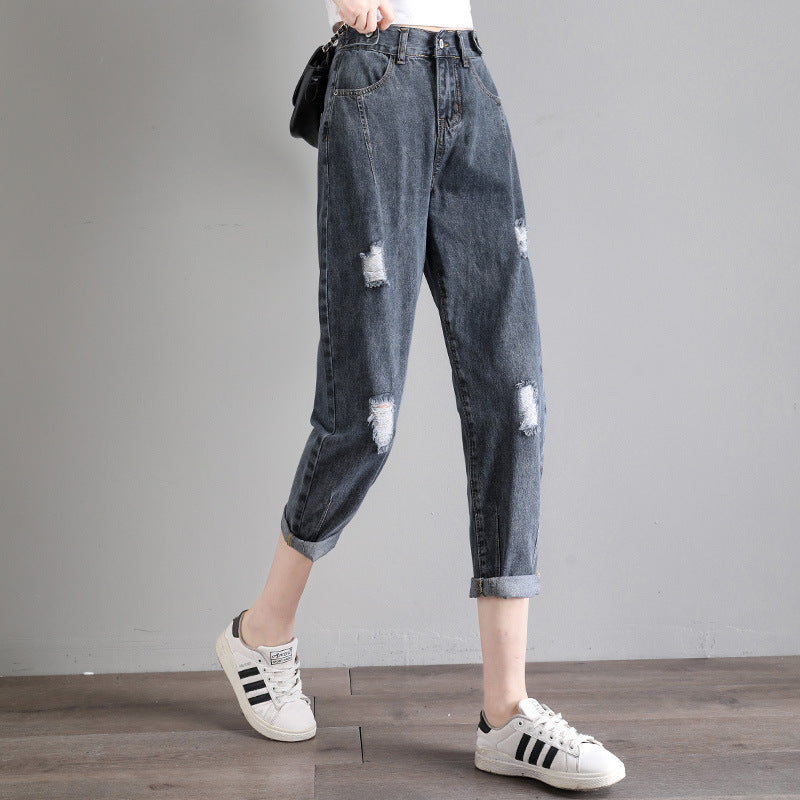 Big code fat mm elastic heavens jeans female summer thin section straight loose slim 2020 new old pants