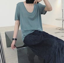 Load image into Gallery viewer, Solid color U neck short-sleeved T-shirt loose thin cool blouse
