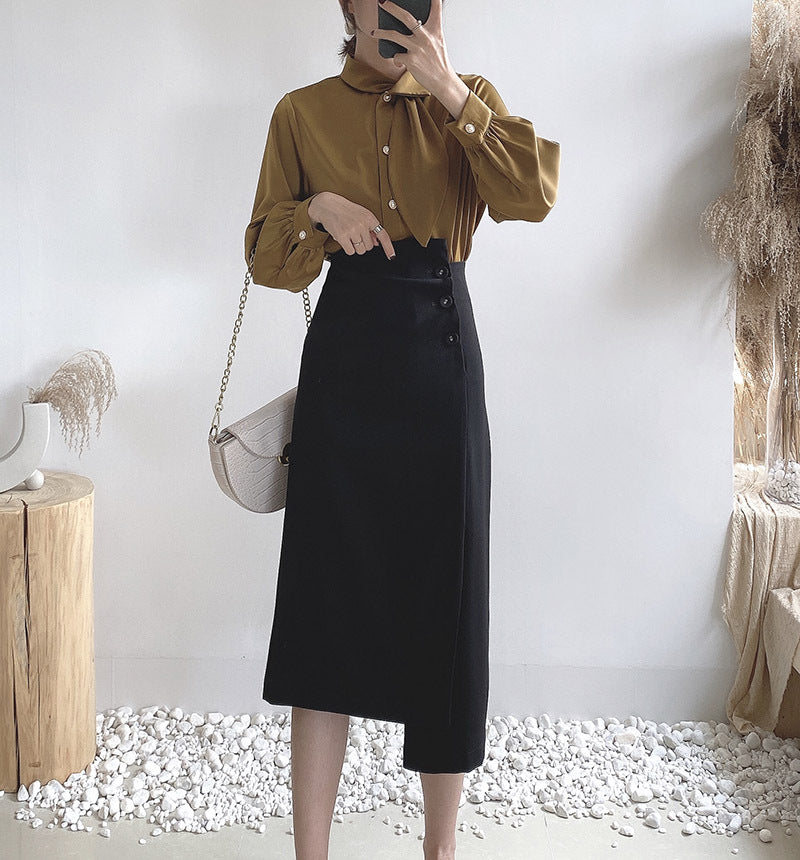 Design small solid color long skirt  dress