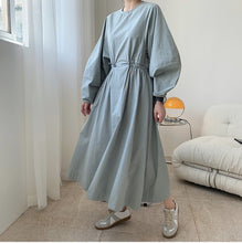 Load image into Gallery viewer, Spring new minimalist palace bubble sleeves Waist dress loose
