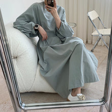 Load image into Gallery viewer, Spring new minimalist palace bubble sleeves Waist dress loose
