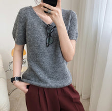Load image into Gallery viewer, Simple lazy wind round collar sea hair short-sleeved sweater
