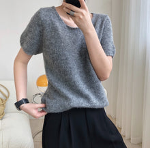 Load image into Gallery viewer, Simple lazy wind round collar sea hair short-sleeved sweater
