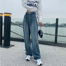 Load image into Gallery viewer, Buckle high waist denim wrinkled mop trousers pants
