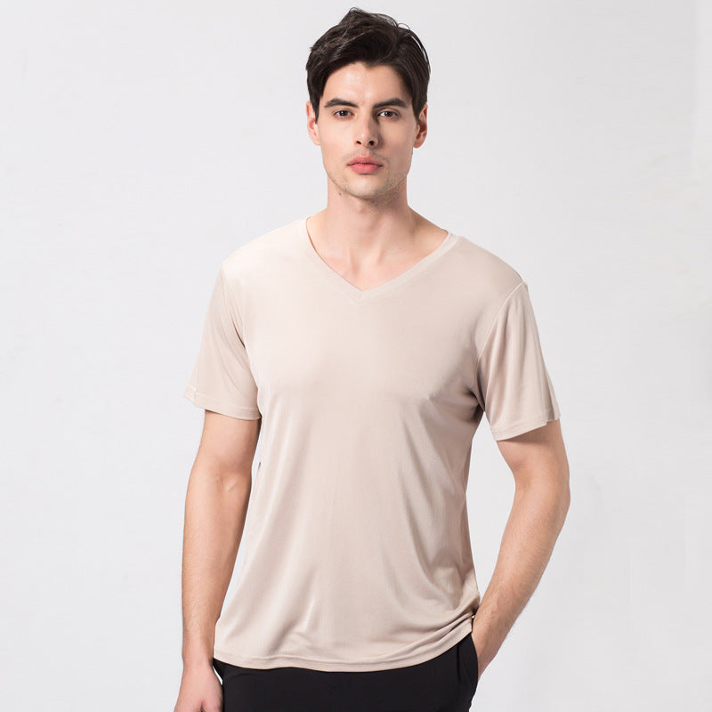 V-neck silk short sleeve T-shirt