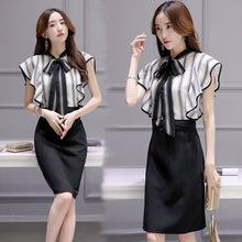 Load image into Gallery viewer, Generation bow temperament slim striped flying sleeve skirt
