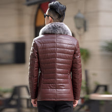 Load image into Gallery viewer, Men&#39;s Haining leather down winter jacket with silver fox hair collar
