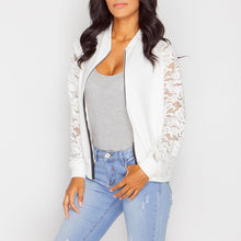 Load image into Gallery viewer, Long sleeve lace splicing zipper small jacket spot
