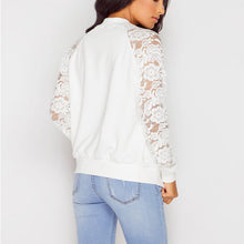 Load image into Gallery viewer, Long sleeve lace splicing zipper small jacket spot
