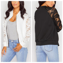 Load image into Gallery viewer, Long sleeve lace splicing zipper small jacket jacket spot
