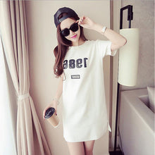 Load image into Gallery viewer, Long short-sleeved T-shirt print round neck loose dress
