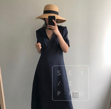 Load image into Gallery viewer, V-neck small bubble sleeve short-sleeved dress high waist quality
