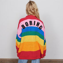 Load image into Gallery viewer, Knit shirts rainbow color strips sweater loose button buckle jacket

