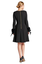 Load image into Gallery viewer, Caroline Dress - Crepe fit &amp; flare dress with faux fur cuffs
