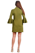 Load image into Gallery viewer, Gina Dress - Bell sleeve shift dress with side slit pockets (olive)
