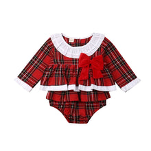 Load image into Gallery viewer, Jumpsuit Red Outfit Plaid Ruffles Long Sleeve Outfit
