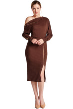 Load image into Gallery viewer, Josefa Asymmetric Dress -  Long sleeve convertible midi dress adorned
