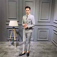 Load image into Gallery viewer, men&#39;s slim three-piece striped small suit
