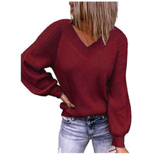 Load image into Gallery viewer, Long-sleeved sweater jacket V-neck jacket top
