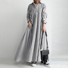 Load image into Gallery viewer, European striped skirt long contribution loose cloak dress shirt
